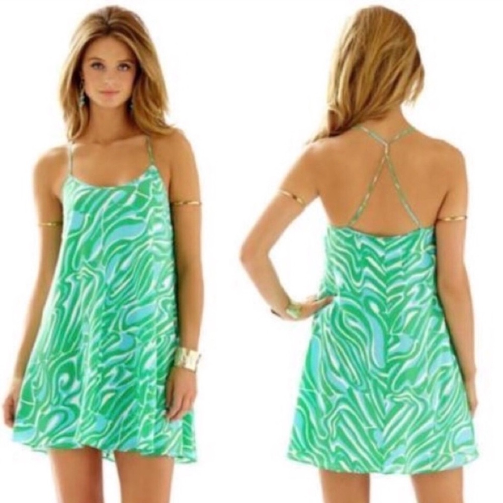 Lilly Pulitzer Maisy Slip Dress Mini Finders Keepers size large green blue